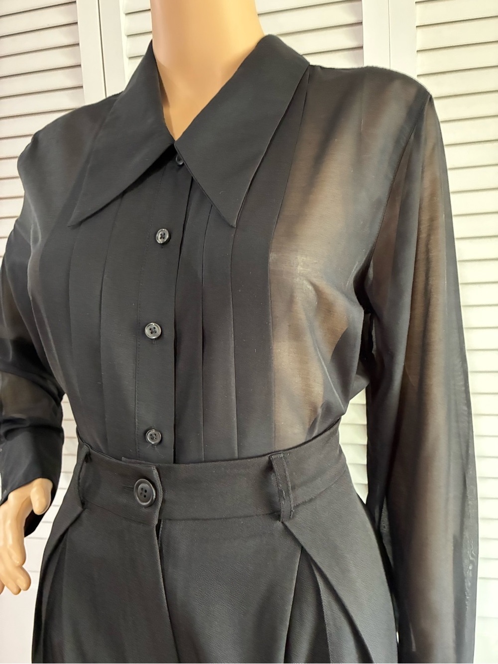 Classic Black Pleated Front Women's Blouse